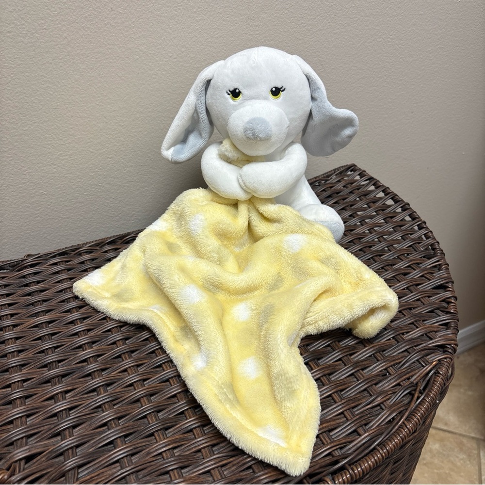 Little Beginnings Puppy Dog Plush Lovey Security Blanket Yellow Gray